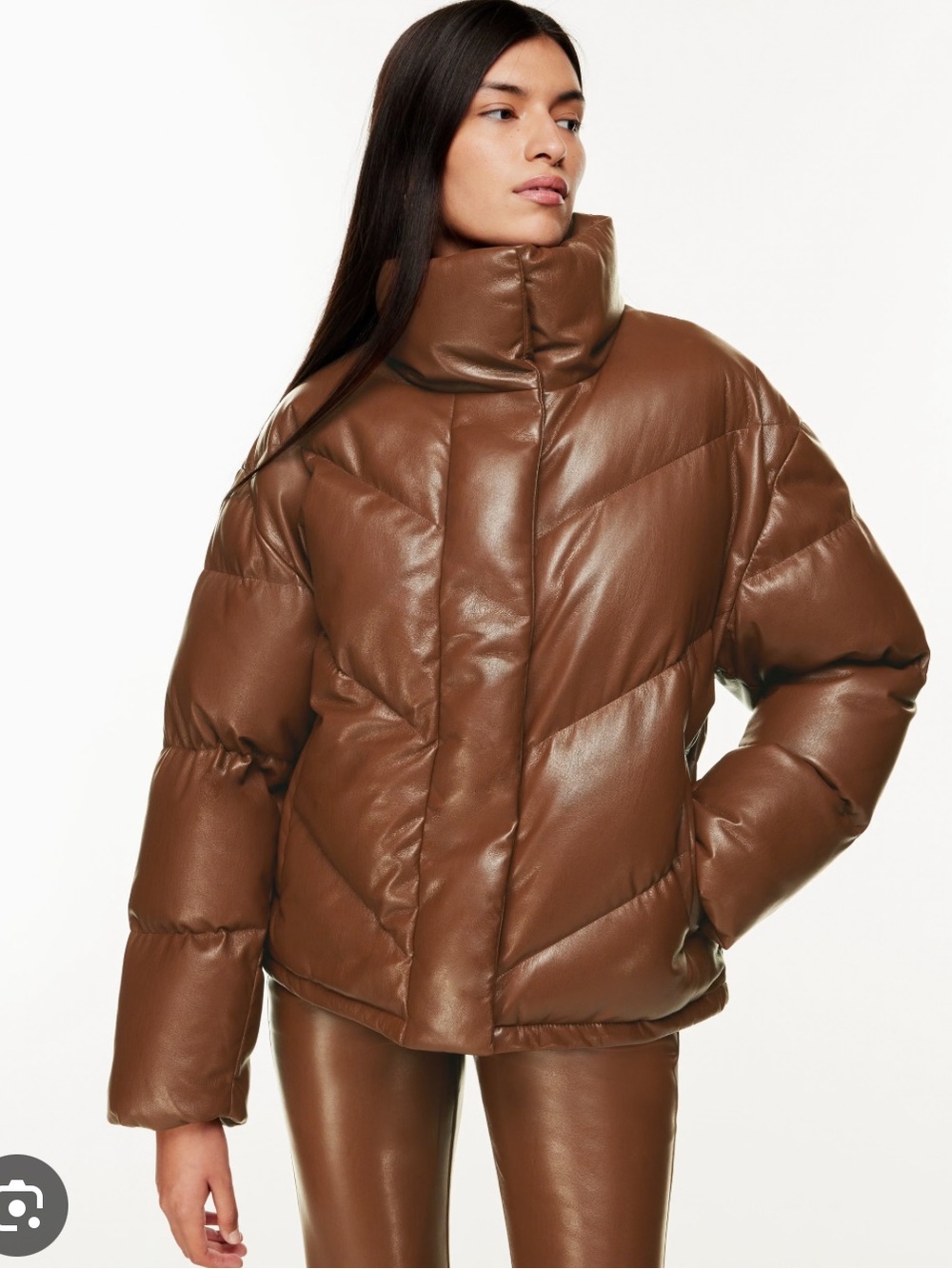 Aritzia Brown Faux-Leather Puffer Jacket
